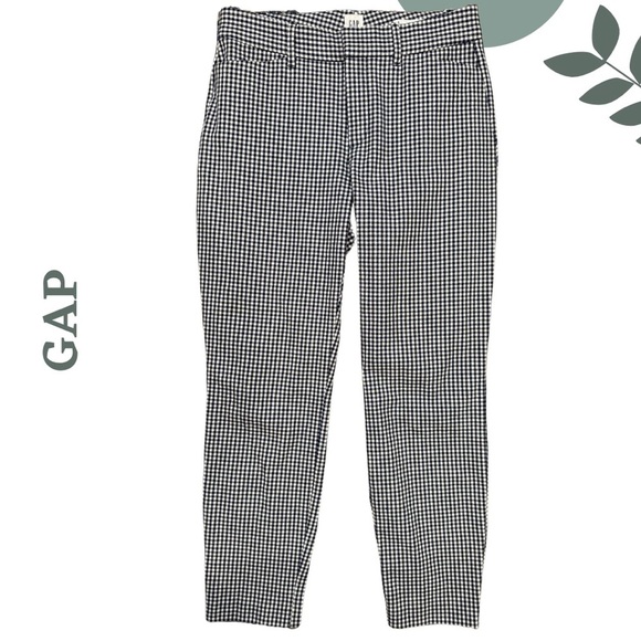 🛍️3/$40 GAP Navy Blue and White Checkered Pants Ankle Length Size 6 - Picture 2 of 6